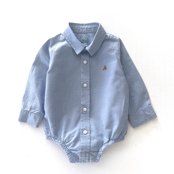 Baby Gap Oxford Button Up Bodysuit Light Blue Embroidered Bear 18-24M - Picture 10 of 10